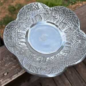 Hammered trinket dish heavy silver tone